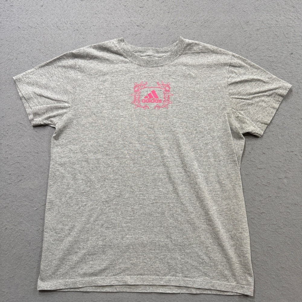 Adidas T-Shirt Men's Medium Gray Pink Logo Short Sleeve Athleisure Training Gym